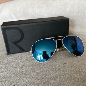 Blue tint aviator Randolph 23k white gold sunglasses